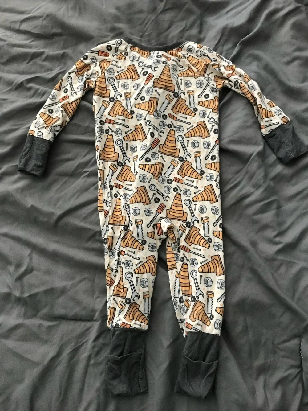 Construction Cone Print Footie Pajamas - Cream & Brown BAMBOO PJS